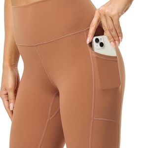 Yunoga High-Waisted Tan Leggings with Pockets. NWT